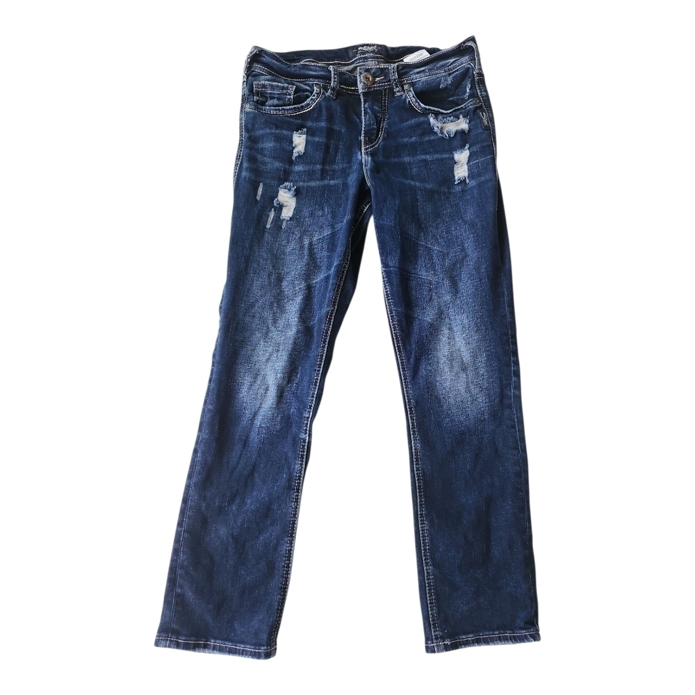 Silver Jeans Suki Distressed Capri Jeans – Size W26 L22.5, Mid-Rise Stretch